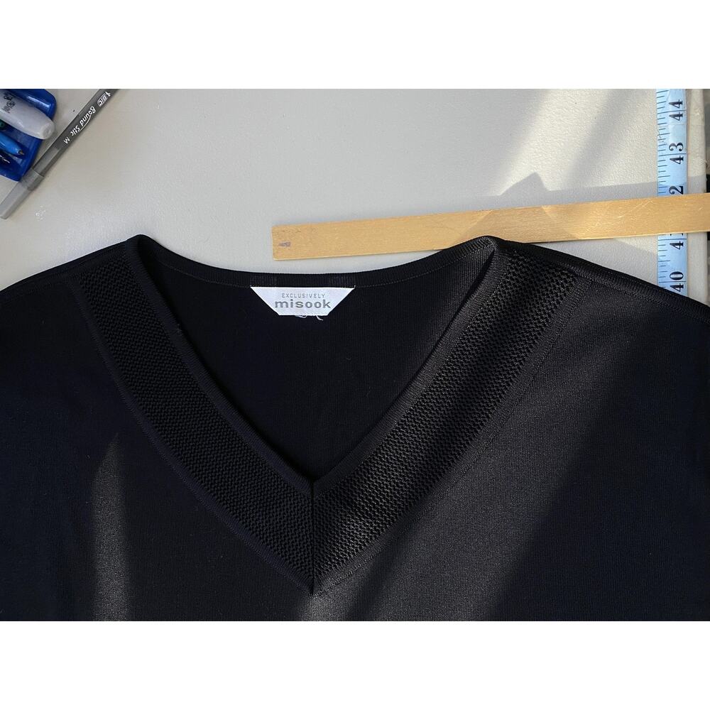 Misook Black Knit Dress Large V-Neck Stretch Short Sleeve Career Travel Classic - Picture 10 of 13